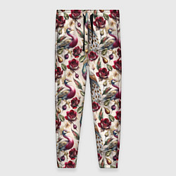 Женские брюки Цветочный паттерн с павлинами