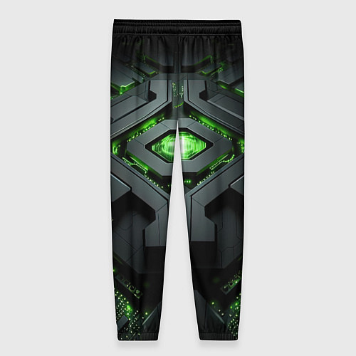 Женские брюки Объемная абстрактная яркая зеленая фигура на черно / 3D-принт – фото 2