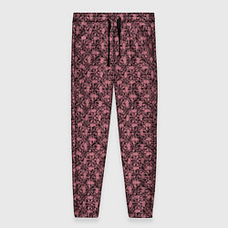 Женские брюки Паттерн стилизованные цветы чёрно-розовый