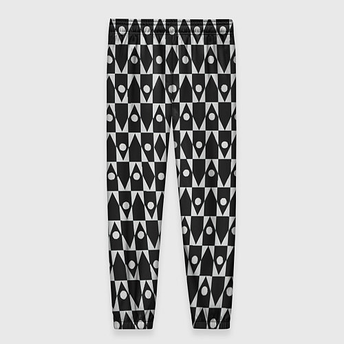 Женские брюки Чёрно-белые ромбы и круги на чёрном фоне / 3D-принт – фото 2