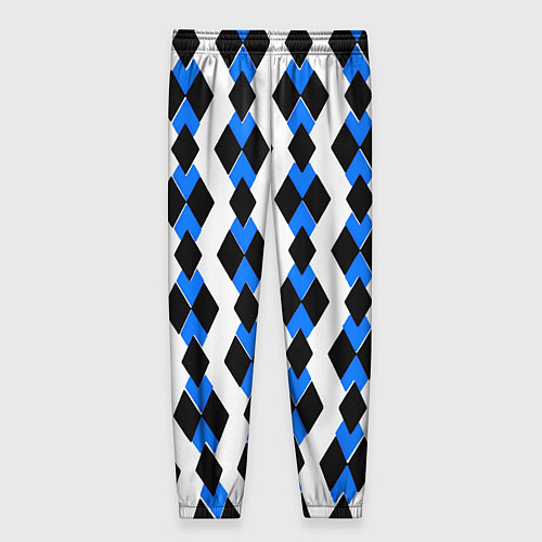 Женские брюки Чёрные и синие ромбы на белом фоне / 3D-принт – фото 2