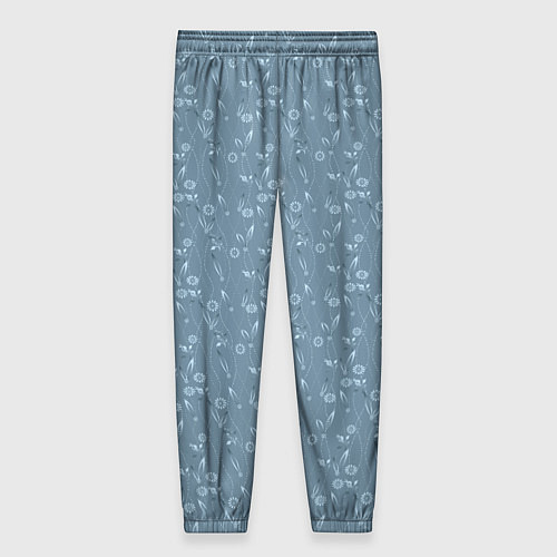 Женские брюки Серо-голубой цветочный однотонный узор / 3D-принт – фото 2