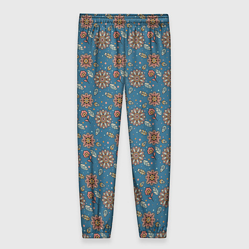 Женские брюки Цветочный узор в стиле бохо на синем / 3D-принт – фото 2