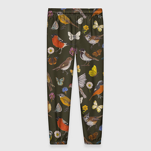 Женские брюки Птицы и бабочки с цветами паттерн / 3D-принт – фото 2