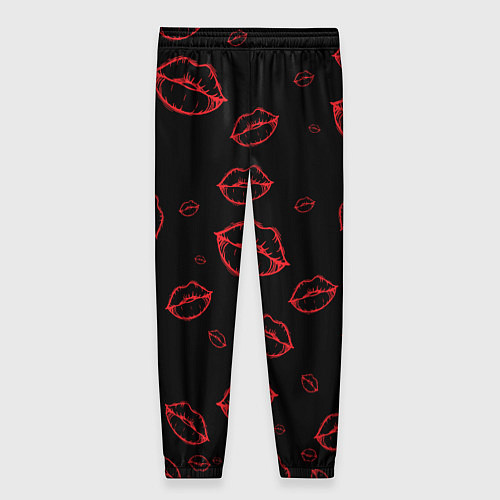 Женские брюки Паттерн красные губы на черном - lips red / 3D-принт – фото 2