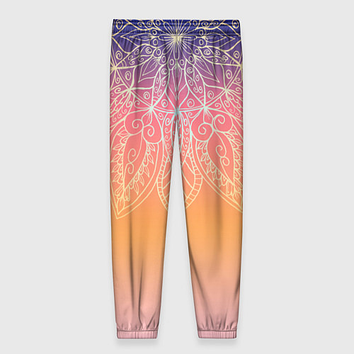 Женские брюки Сине-оранжевый градиент с узором мандала / 3D-принт – фото 2