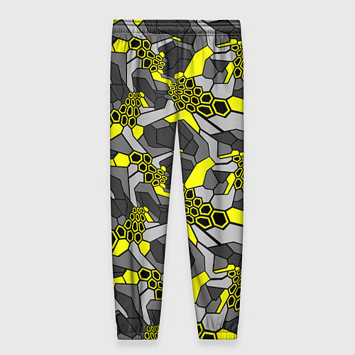 Женские брюки Шестиугольная текстура желтого камуфляжа / 3D-принт – фото 2