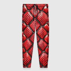 Женские брюки Змеиная объемная текстурная красная кожа