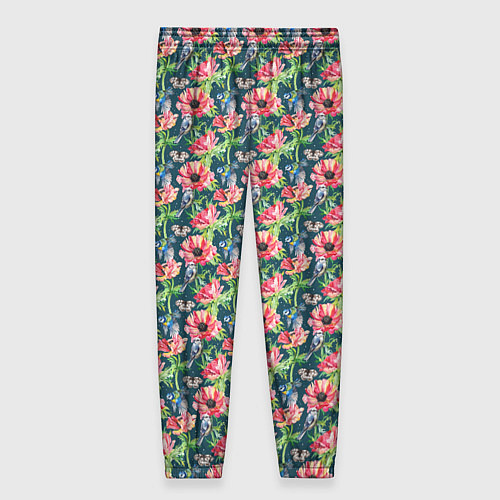 Женские брюки Маки и синицы паттерн / 3D-принт – фото 2