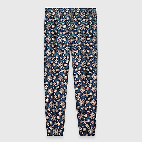 Женские брюки Зимний паттерн тёмно-синий со снежинками / 3D-принт – фото 2