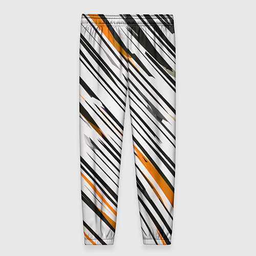 Женские брюки Диагональные чёрно-жёлтые полосы на белом фоне / 3D-принт – фото 2