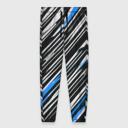 Женские брюки Диагональные сине-белые полосы на чёрном фоне