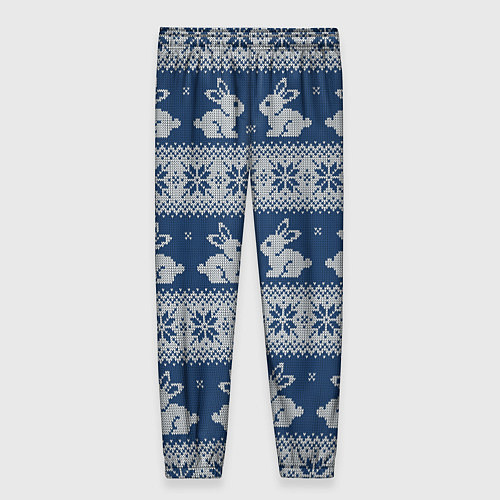Женские брюки Вязаный зимний узор с милыми зайчатами / 3D-принт – фото 2