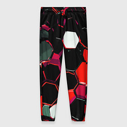 Женские брюки Красно-белые шестиугольники на чёрном фоне