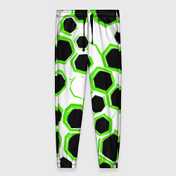 Женские брюки Чёрно-зелёные шестиугольники на белом фоне