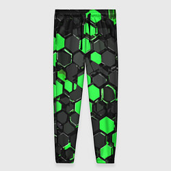 Женские брюки Зелёно-серые шестиугольники на чёрном фоне