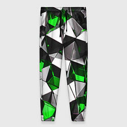 Женские брюки Зелёно-белые рельефные треугольники на чёрном фоне