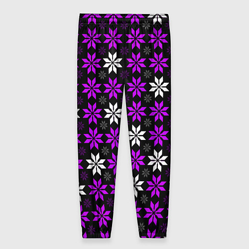Женские брюки Бело-фиолетовые звёзды на чёрном фоне / 3D-принт – фото 2