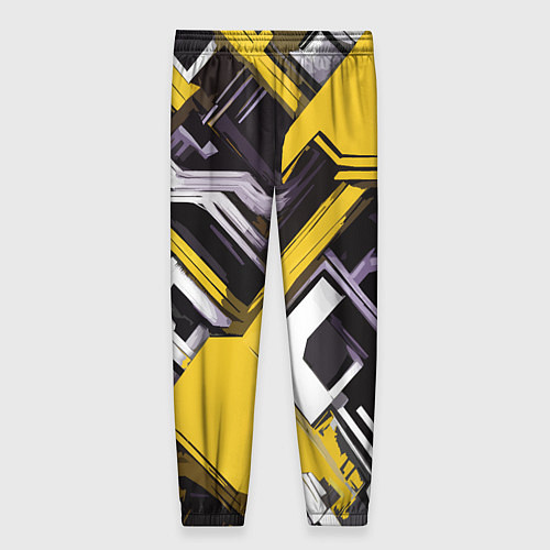 Женские брюки Бело-жёлтый техно паттерн на чёрном фоне / 3D-принт – фото 2
