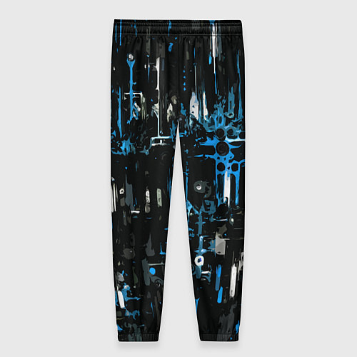 Женские брюки Бело-синяя тревожная абстракция на чёрном фоне / 3D-принт – фото 2