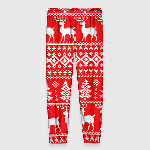 Женские брюки Новогодние мотивы елки и олени на красном / 3D-принт – фото 2