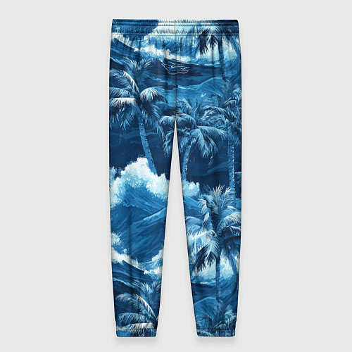 Женские брюки Пальмы и волны - голубые оттенки паттерн / 3D-принт – фото 2