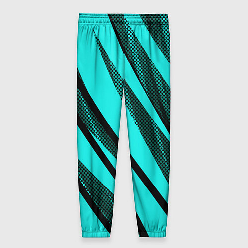 Женские брюки Неоновый голубой с чёрным абстракция с полосами / 3D-принт – фото 2