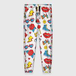 Брюки женские Паттерн с яркими молодежными стикерами, цвет: 3D-принт