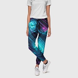 Брюки женские Неоновый узор киберпанк микросхемы, цвет: 3D-принт — фото 2
