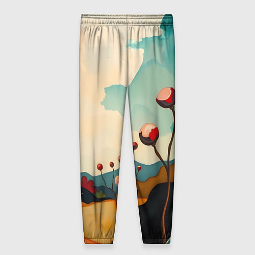 Женские брюки Сюрреалистичный пейзаж с цветами / 3D-принт – фото 2