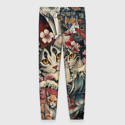 Женские брюки Котики и рыбки в сакуре / 3D-принт – фото 2