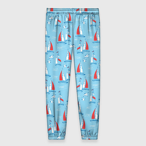Женские брюки Морской паттерн с парусными лодками и чайками / 3D-принт – фото 2
