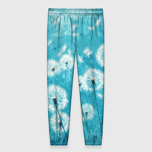 Женские брюки Белые одуванчики на бирюзовом фоне / 3D-принт – фото 2