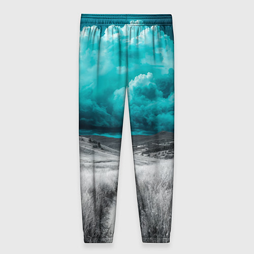 Женские брюки Монохромное поле и сине-зеленое небо - природный п / 3D-принт – фото 2