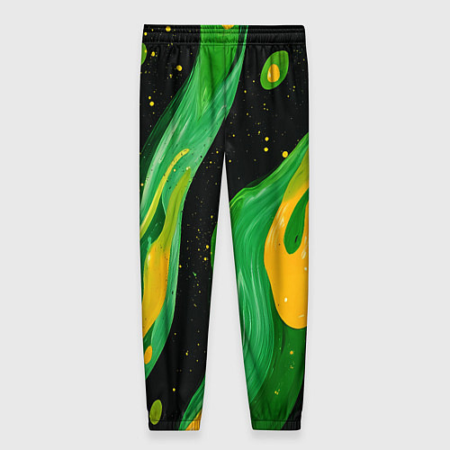 Женские брюки Зелено-желтая краска на черном / 3D-принт – фото 2