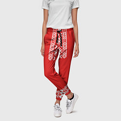 Брюки женские Славянский узор на красном - вышиванка рубаха крас, цвет: 3D-принт — фото 2