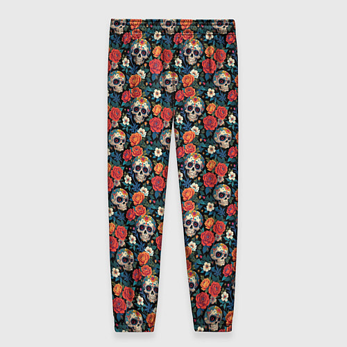 Женские брюки Черепа и цветы Santa Muerte / 3D-принт – фото 2