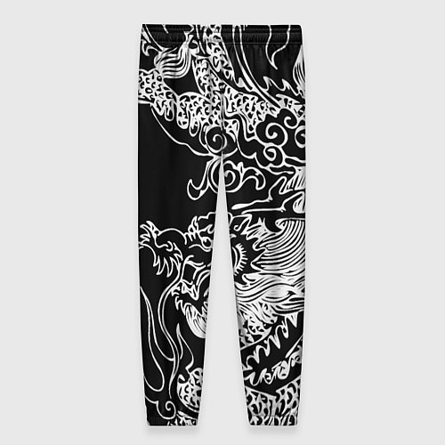 Женские брюки Белый дракон на черном / 3D-принт – фото 2