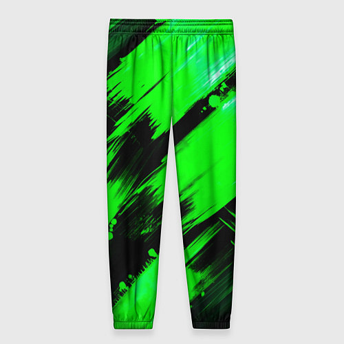 Женские брюки Зеленые мазки краски на черном / 3D-принт – фото 2