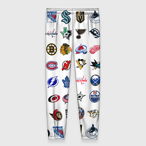 Женские брюки Команды НХЛ на белом фоне / 3D-принт – фото 2