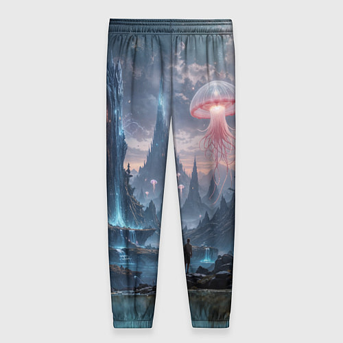 Женские брюки Фантастический мир с медузами и озеро у гор / 3D-принт – фото 2