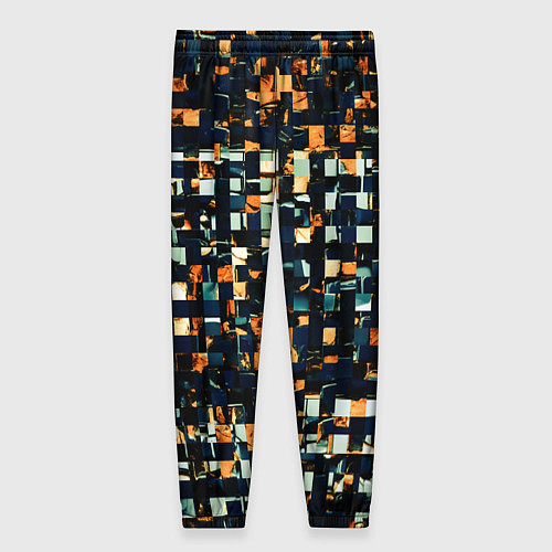 Женские брюки Тёмный синий с оранжевым кубики абстракция / 3D-принт – фото 2