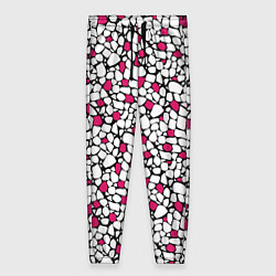 Женские брюки Мелкий красно белый мозаичный узор на черном