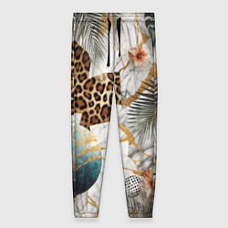 Брюки женские Мрамор с цветами и леопардовый узор, цвет: 3D-принт