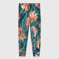 Женские брюки Рыже-бирюзовый паттерн с осенними листьями, AI