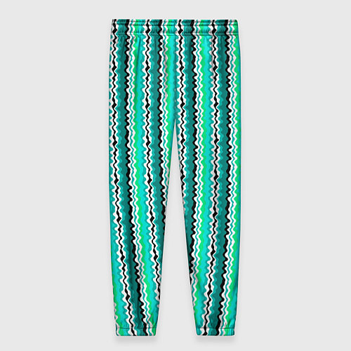 Женские брюки Вертикальные бирюзовые зеленые волнистые полосы / 3D-принт – фото 2