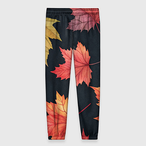 Женские брюки Кленовые листья на черном - акварельный паттерн / 3D-принт – фото 2
