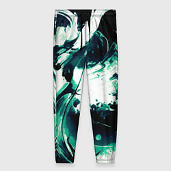 Брюки женские Чёрно-зелёный абстракция волна, цвет: 3D-принт