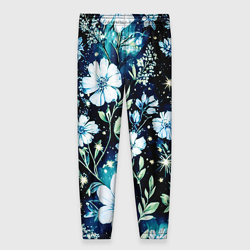 Женские брюки Стилизованные цветы сине-зелёный / 3D-принт – фото 2