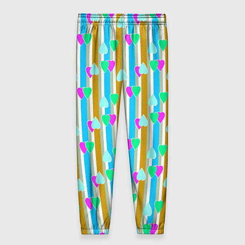 Женские брюки Полосатый с сердечками ретро в горошек / 3D-принт – фото 2